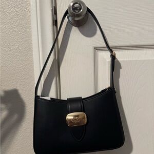 Coach Black Gold Shoulder Bag with Textured Fabric and Gold Clasp
